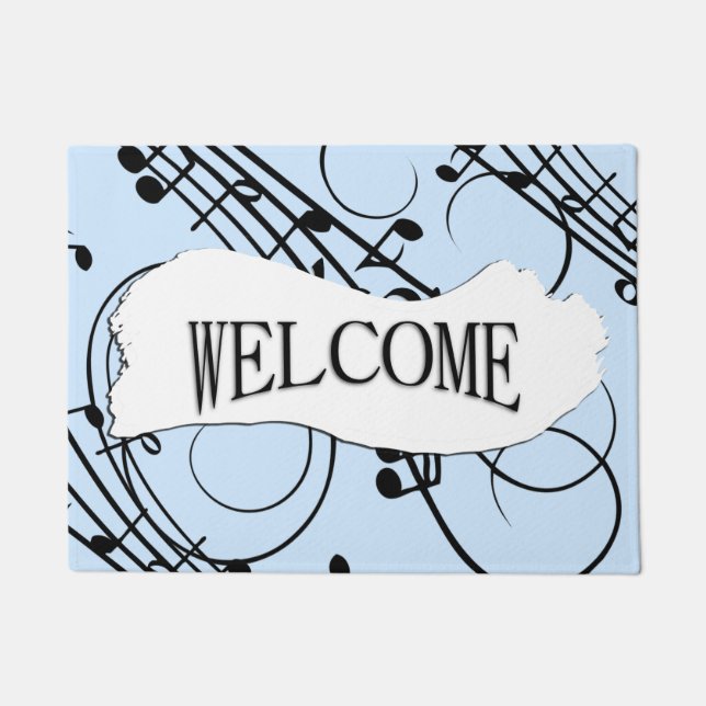 Fancy Music Notes Blue Doormat (Front)
