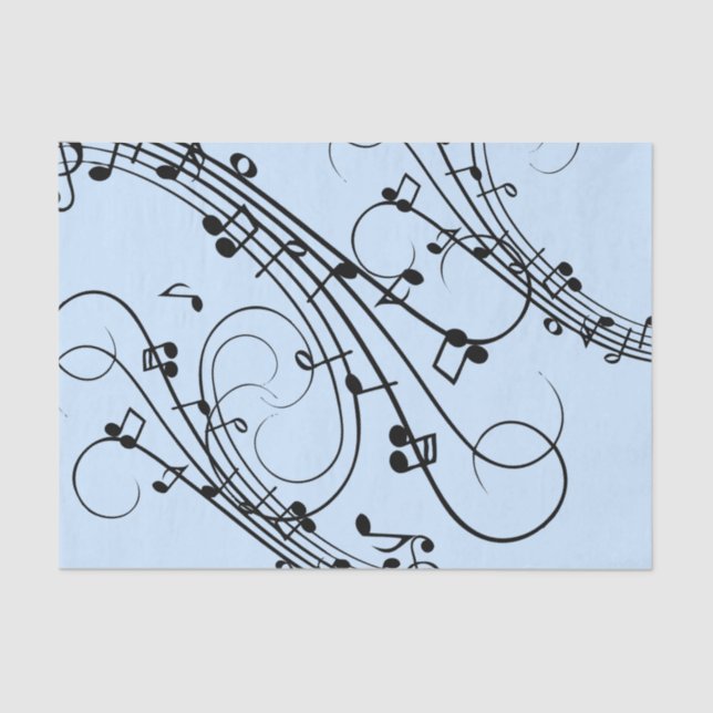 Fancy Music Notes Blue Tissue Paper (Front)