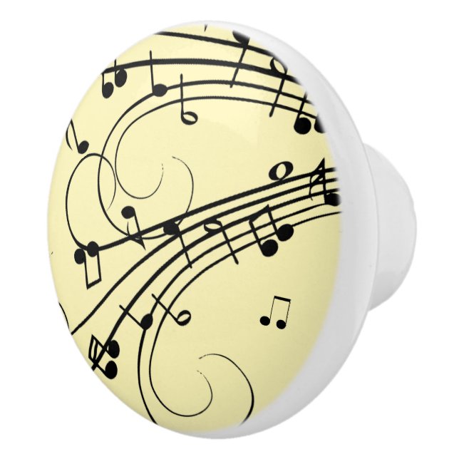 Fancy Music Notes Yellow Ceramic Knob (Right)