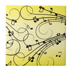 Fancy Music Notes Yellow Ceramic Tile