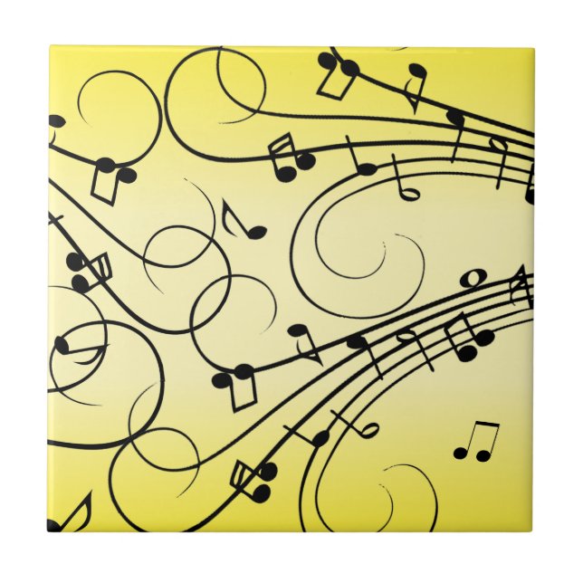 Fancy Music Notes Yellow Ceramic Tile (Front)