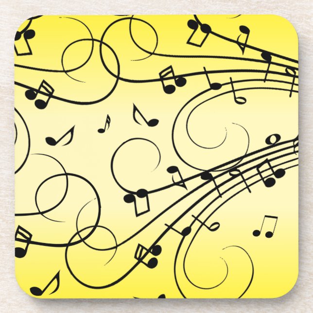 Fancy Music Notes Yellow Coaster (Front)