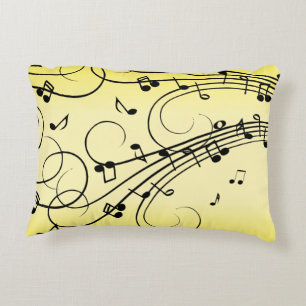 Fancy Music Notes Yellow Decorative Cushion