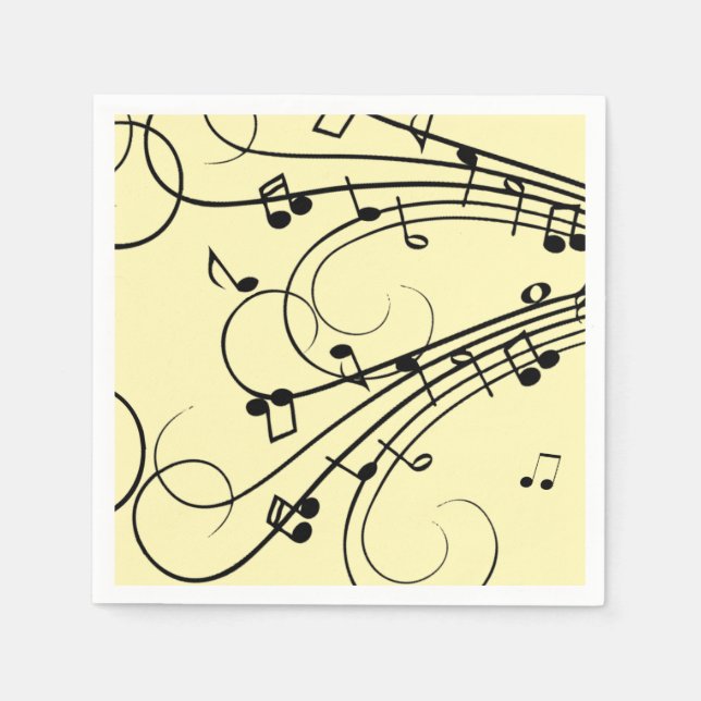Fancy Music Notes Yellow Napkin (Front)