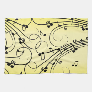 Fancy Music Notes Yellow Tea Towel