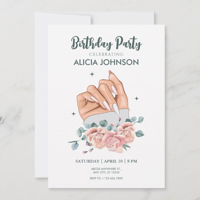 Fancy nail art Birthday Invitation (Front)