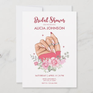 Fancy nail art floral Bridal Shower Invitation