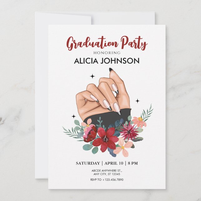 Fancy nail art Graduation Invitation (Front)