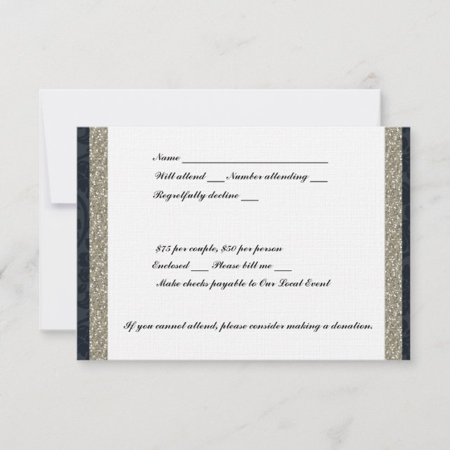 Fancy Navy and Silver Event RSVP Card (Front)