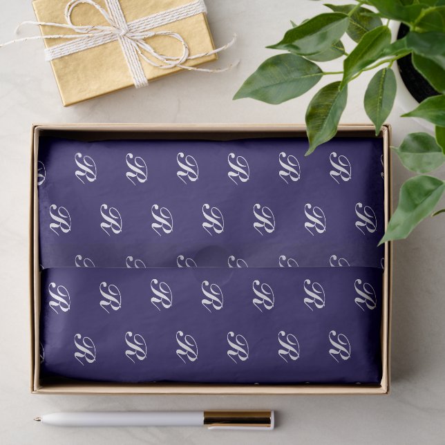 Fancy navy blue tissue paper with custom monogram (Gift)