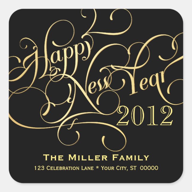 Fancy New Year Address Stickers - Square (Front)