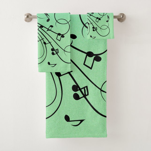 Fancy Notes Green Music Design Bath Towel Set (Insitu)