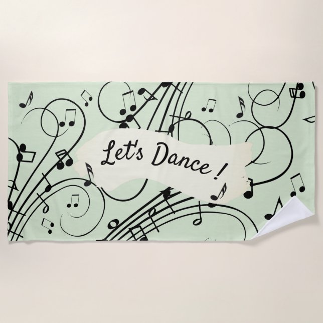 Fancy Notes Green Music Design Beach Towel (Front)