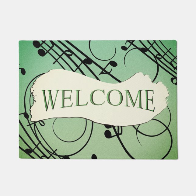 Fancy Notes Green Music Design Doormat (Front)