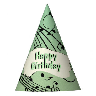 Fancy Notes Green Music Design Party Hat