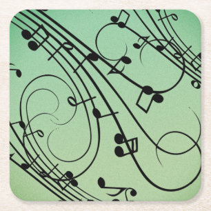 Fancy Notes Green Music Design Square Paper Coaster