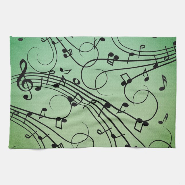 Fancy Notes Green Music Design Tea Towel (Horizontal)