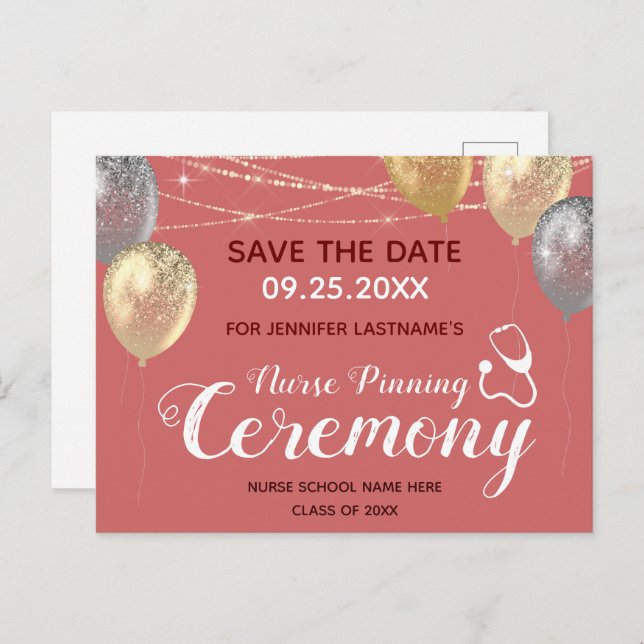 Fancy Nurse Pinning Ceremony Save the Date Postcard (Front/Back)