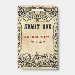 Fancy Old Fashioned Ticket Schedule ID Badge