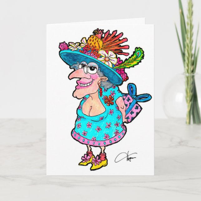 Fancy Old Lady Greeting Card (Front)