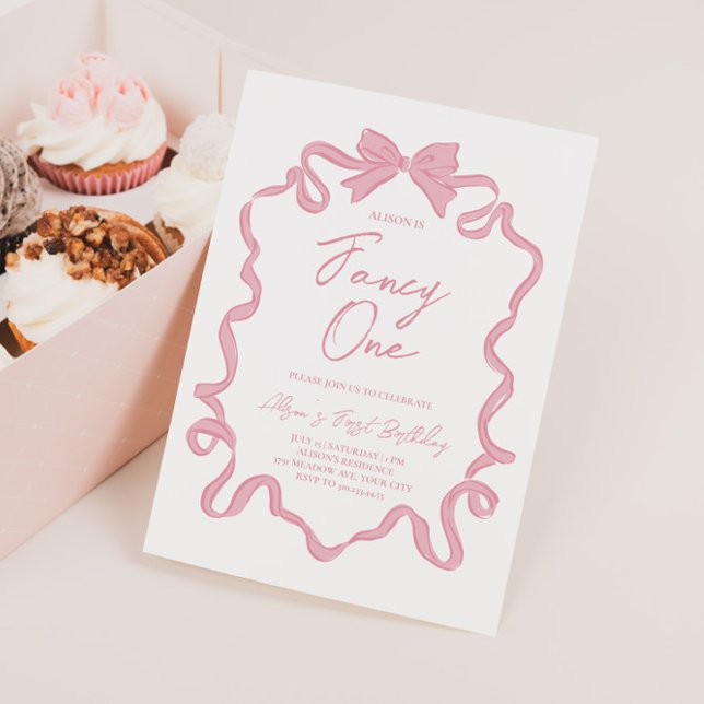 Fancy One Bow Coquette Birthday Invitation (Creator Uploaded)