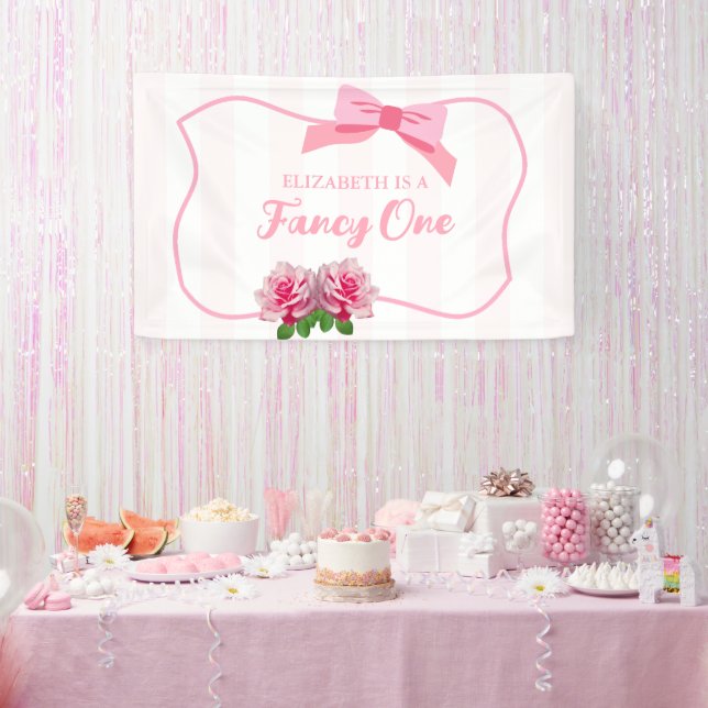 Fancy One Bow Floral 1st Birthday Banner (Party)