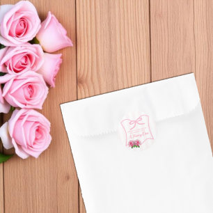 Fancy One Bow Floral 1st Birthday Classic Round Sticker