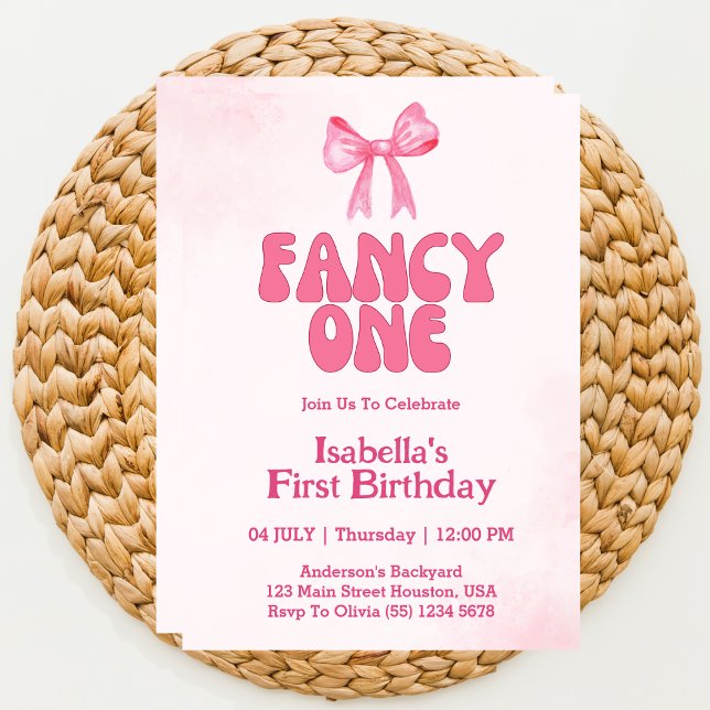 Fancy One Pink Bow Coquette Girl 1st Birthday  Invitation (Creator Uploaded)