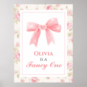 Fancy One Pink Bow preppy 1st birthday Poster