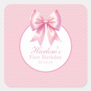 Fancy One Pink Coquette Bow Birthday  Square Sticker
