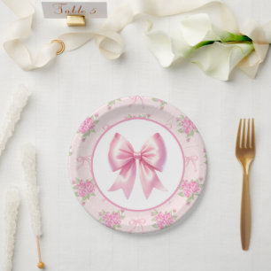 Fancy One Pink Coquette Bow First Birthday  Paper Plate