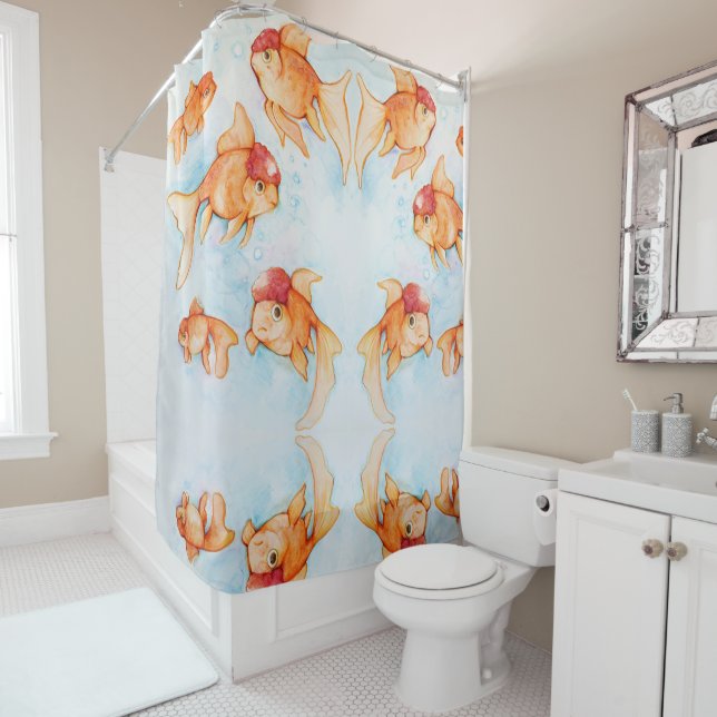 Fancy Oranda Goldfish Shower Curtain (In Situ)