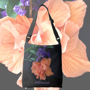 Fancy Orange Hibiscus Blossom Black Personalised Crossbody Bag