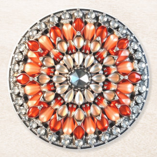 Fancy Orange Jewelled Look Round Paper Coaster