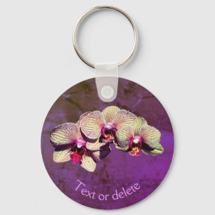 Fancy Orchid Flower Trio Personalized Key Ring