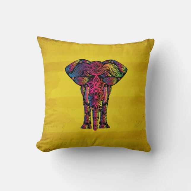 Fancy Ornamental Elephant Design Bold Colours Cushion (Front)