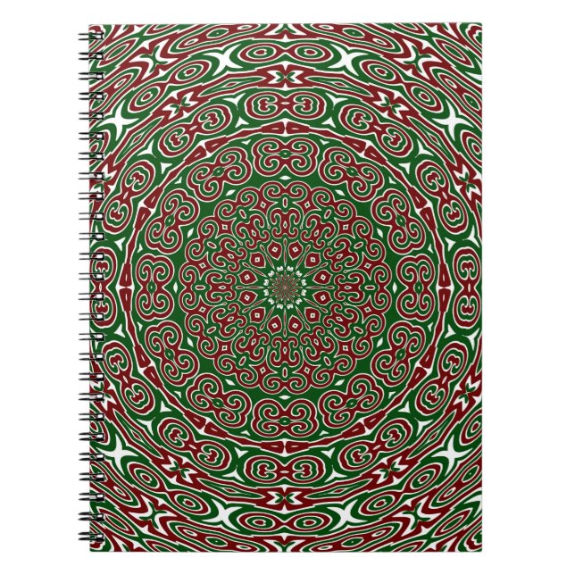 Fancy Ornate Maximalist Groovy Christmas Mandala Notebook (Front)