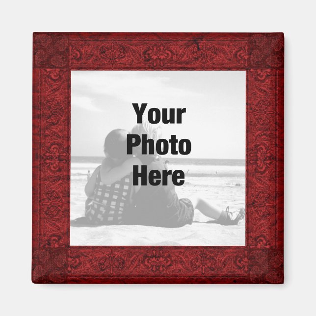Fancy Ornate red Photo Magnet frame (Front)