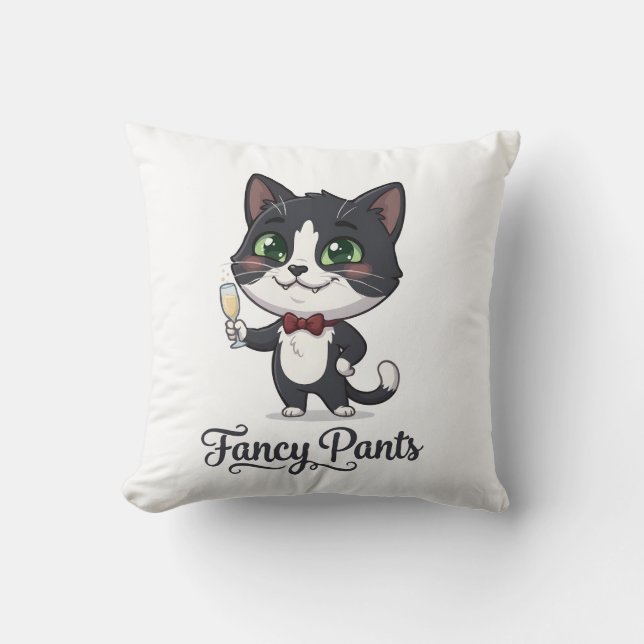 Fancy Pants Tuxedo Cat Cheers Cushion (Front)