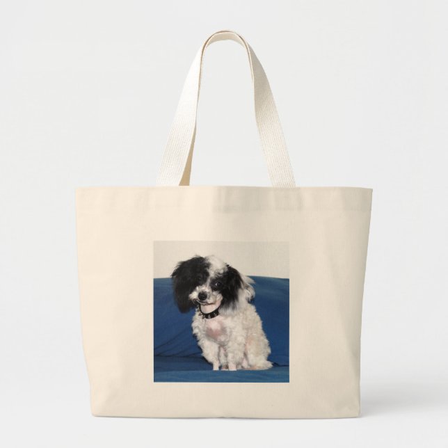 Fancy Parti Toy Poodle Portrait Large Tote Bag (Front)