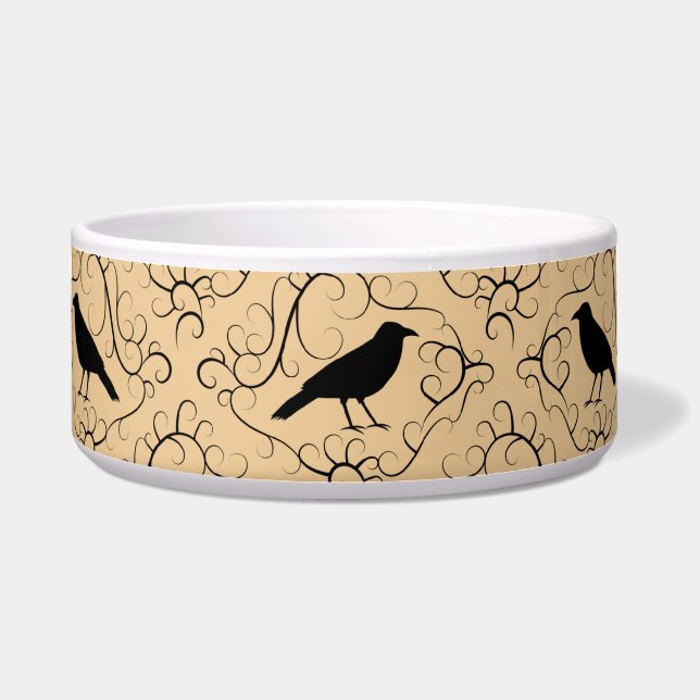 Fancy Pattern with Crows. Black and Beige. (Front)