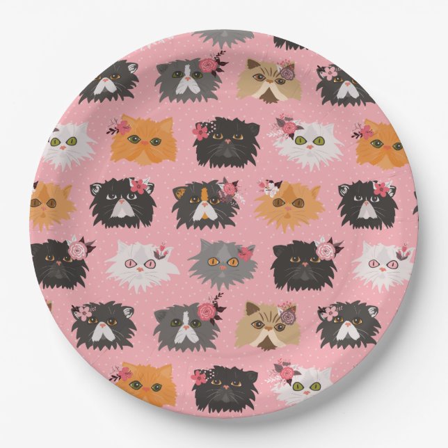 Fancy Persian Cats Pink Paper Plate (Front)