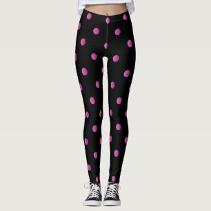 Fancy Pink and Black Retro Polka Dot Leggings