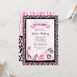 Fancy Pink & Black Safari Girl Baby Shower Invitation