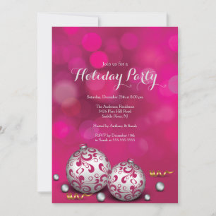 Fancy Pink Bokeh Lights Holiday Invitation