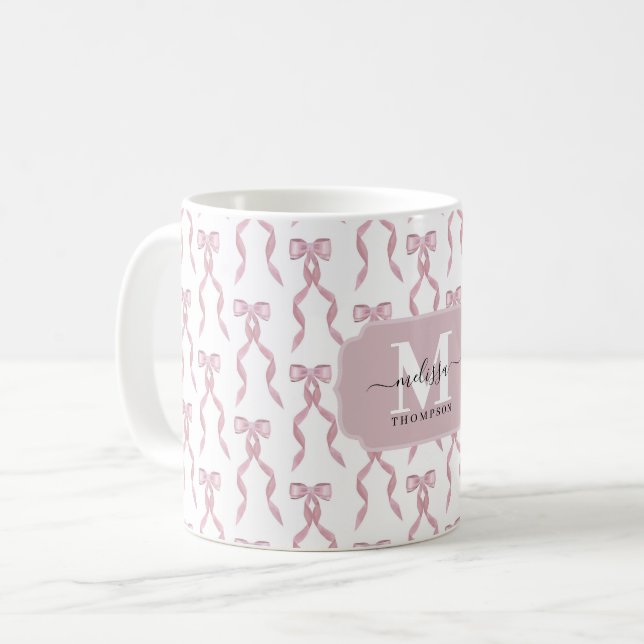 Fancy Pink Bow Pattern Coffee Mug (Front Left)