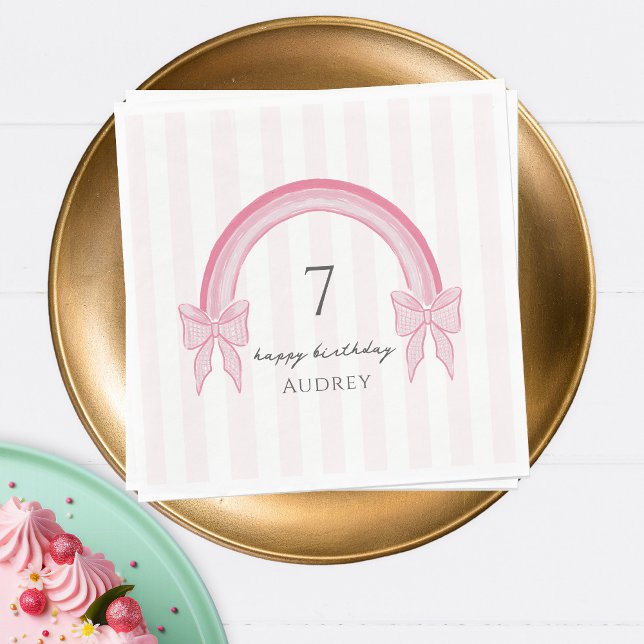 Fancy Pink Bow Rainbow Coquette Birthday Napkin (Creator Uploaded)