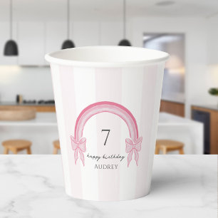 Fancy Pink Bow Rainbow Coquette Birthday Paper Cups