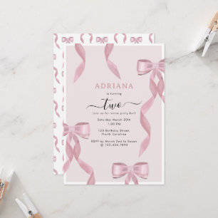 Fancy Pink Bow Theme Girly Birthday Invitation
