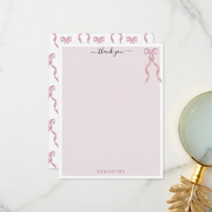 Fancy Pink Bow Theme Girly Personalised Stationery Thank You Card